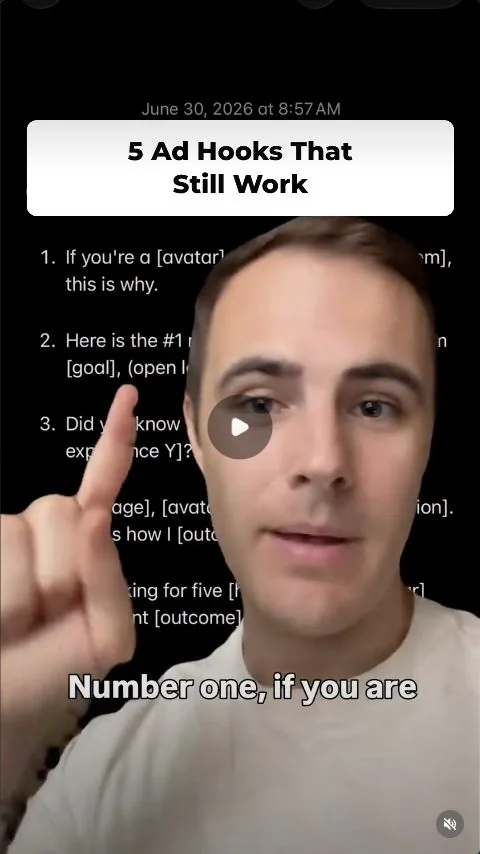Matt Shiver presenting five ad hook formats beside a list.